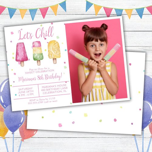 Photo Girl Summer Lets Chill Popsicle Birthday Invitation