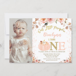 Photo Girls Rustic Fall Pumpkin 1st Birthday Invitation