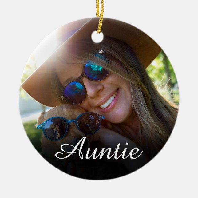 Photo Girly Pink Fun Script Aunt Auntie Definition Ceramic Ornament (Front)