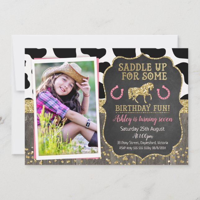 Photo Glitter Horse Birthday Invitation (Front)