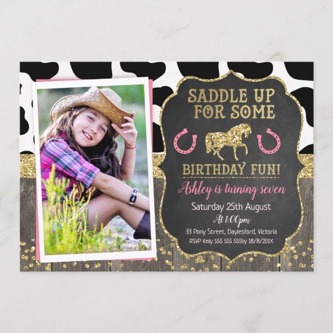 Photo Glitter Horse Birthday Invitation