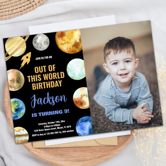 Photo Glitter Rocket Outer Space Birthday Invitation (Photo Glitter Rocket Outer Space Birthday Invitation)