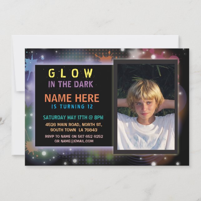 Photo Glow in the Dark Birthday Invitation (Front)