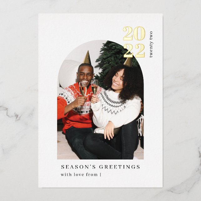 Photo Gold Arch Couple Christmas Party  Foil Invitation (Front)