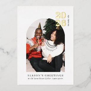 Photo Gold Arch Couple Christmas Party Foil Invitation