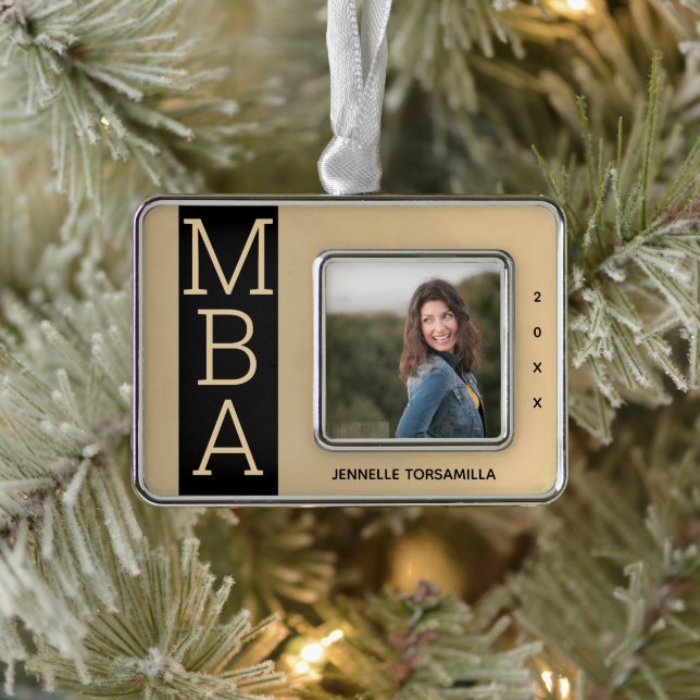 Photo Gold Black MBA Graduation Christmas Ornament (Tree)