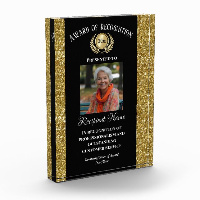 Photo Gold Black Modern Custom Business Company Acrylic Award (Left)