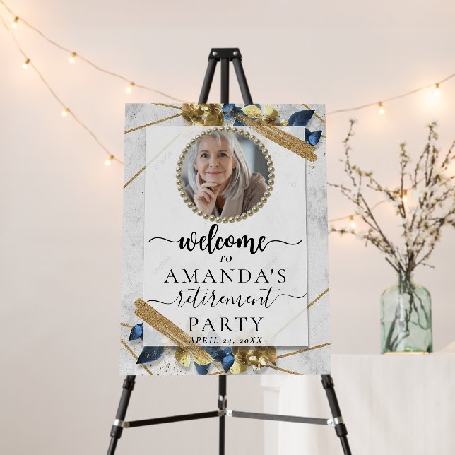 Photo Gold Blue Ribbons Retirement Welcome Sign (In Situ (Stand))