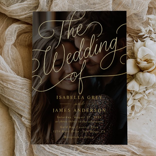 Photo Gold Calligraphy Script Wedding  Foil Invitation (Creator Uploaded)