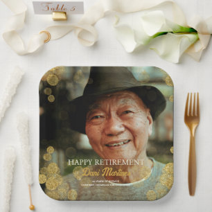 Photo Gold Confetti Happy Retirement Party Guest Paper Plates