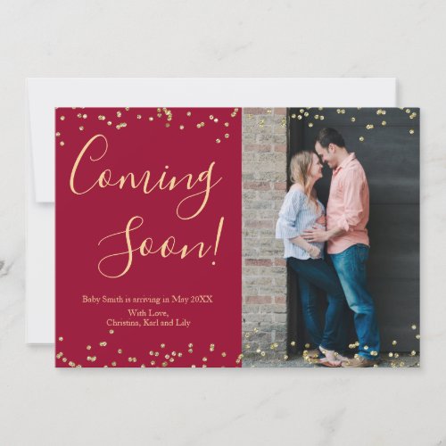 Photo Gold Confetti Pregnancy Announcement Cards