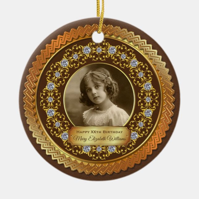 Photo Gold Copper Commemorative Diamonds Chocolate Ceramic Ornament (Front)