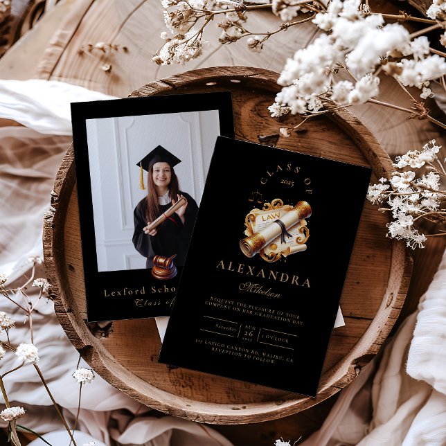 Photo Gold Elegant Law School Graduation Invitation (Creator Uploaded)