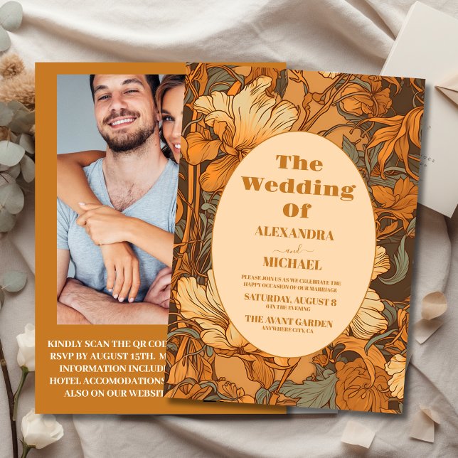 Photo Gold Floral Art Nouveau Wedding Invitation (Creator Uploaded)