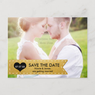 PHOTO Gold Foil Chic Banner SAVE THE DATE Postcard