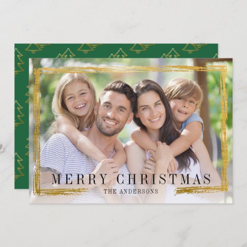 Photo Gold Foil Frame Merry Christmas Holiday Card