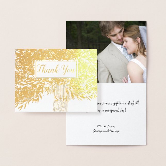 Photo Gold Foil Initials Tree Trunk Thank You Foil Card (Display)