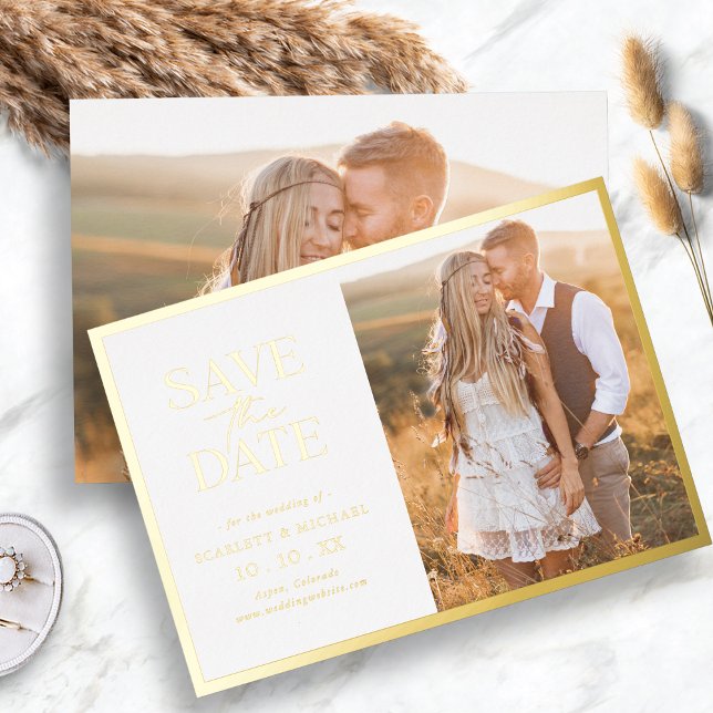 Photo Gold Foil Save The Date Invitation (Simple Photo Gold Foil Save The Date Foil Invitation by Painted Paperie
)
