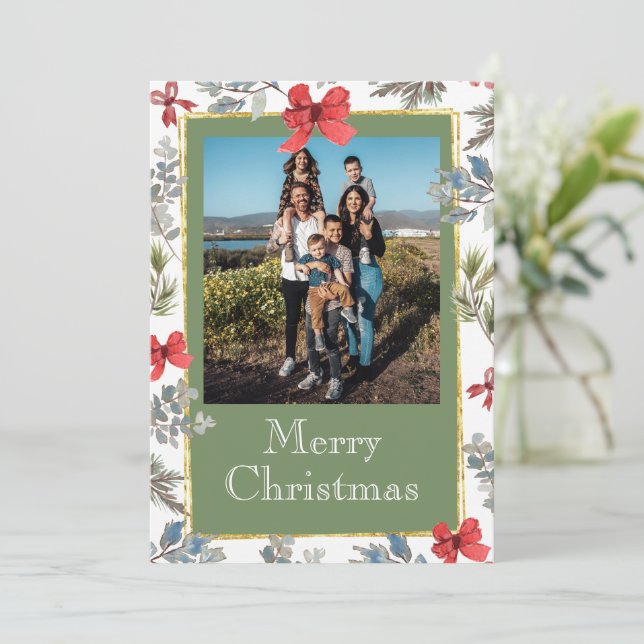 Photo Gold Frame Merry Christmas Personalized Holiday Card (Standing Front)