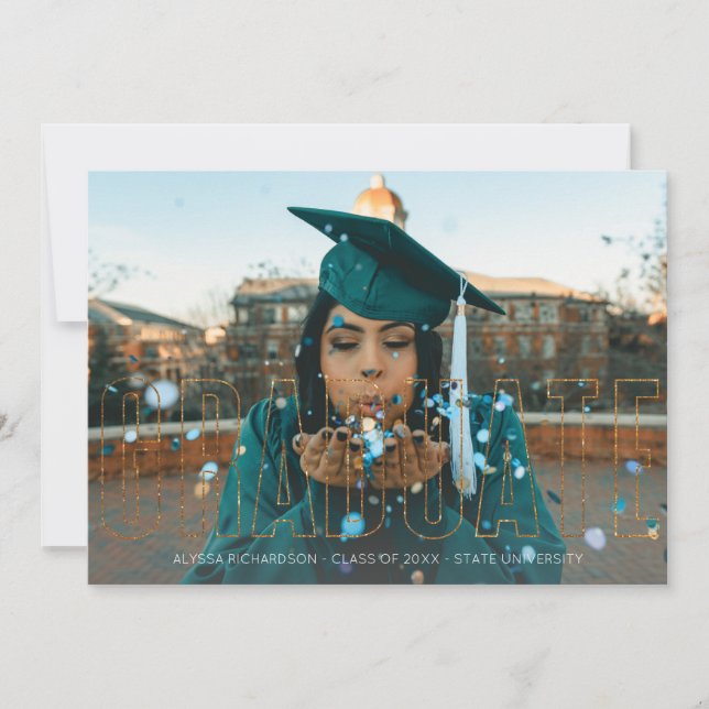 Photo & Gold Glitter Graduate Announcement White (Front)