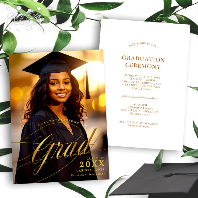 Photo Gold Graduation Ceremony & Dinner Event Invitation | Zazzle