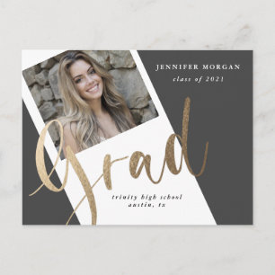 photo gold graduation photo announcement postcard