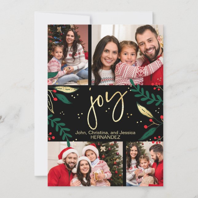 Photo Gold Joy on Black Christmas Greenery Holiday (Front)