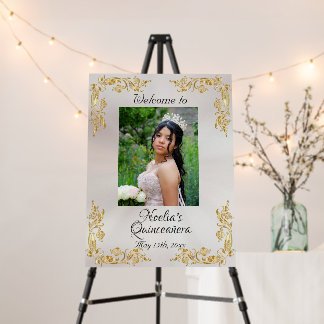 Photo & Gold Leaves Quinceanera Welcome - Pearl2 Foam Board