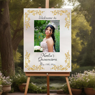Photo & Gold Leaves Quinceanera Welcome - Pearl2 Foam Board