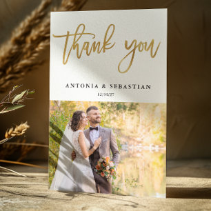 Photo Gold Letters Wedding Thank you Card