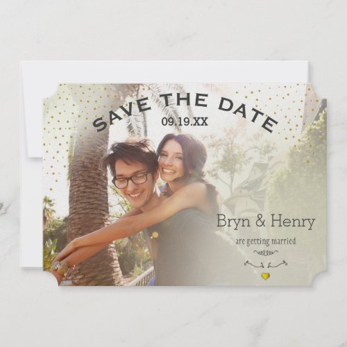 Photo Gold Light Effects Black Gold Dots on Back Save The Date