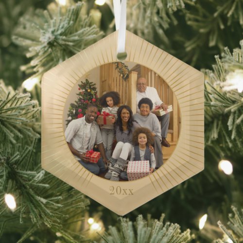 Photo Gold Line Family Christmas Glass Ornament
