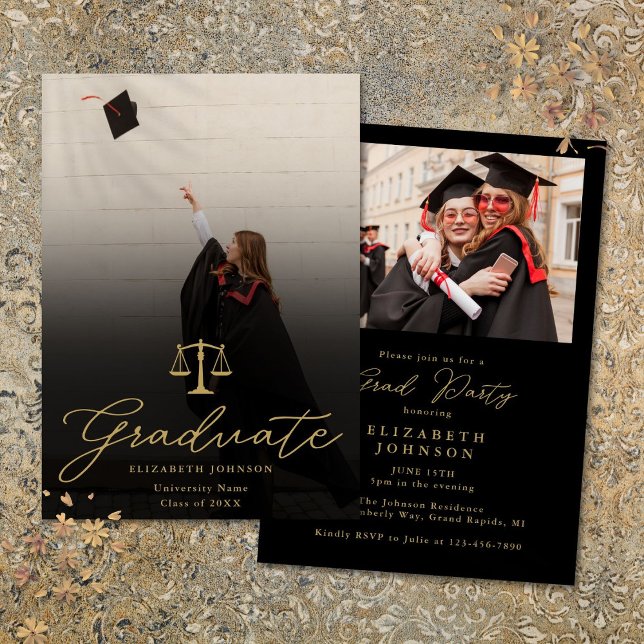 Photo Gold Script Law School Graduation Party Invitation (Photo Gold Script Law School Graduation Party Invitation)