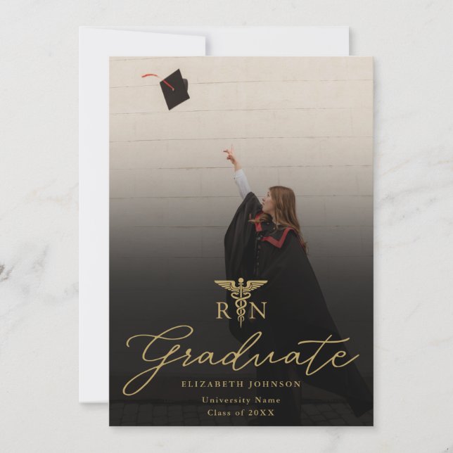Photo Gold Script RN Nursing Graduation Party Invitation (Front)