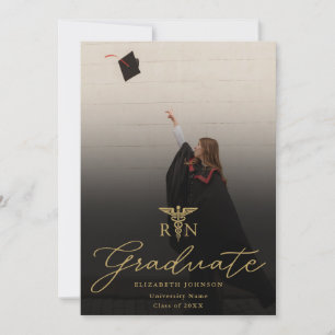 Photo Gold Script RN Nursing Graduation Party Invitation