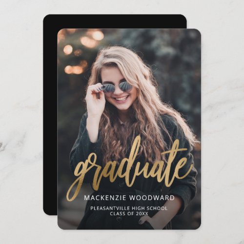 Photo Gold Script Rounded Graduation Announcement