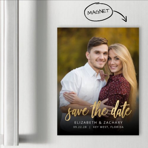Photo Gold Script Save the Date Magnetic Card
