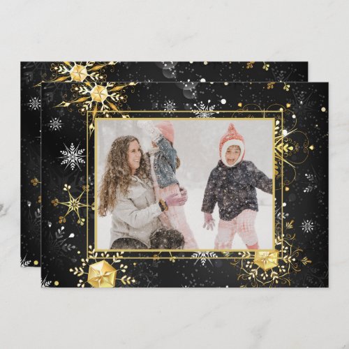 Photo Gold Snowflake Christmas Xmas Holiday Card