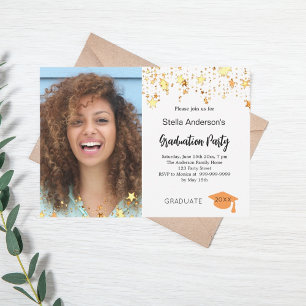 Photo gold stars graduation party invitation