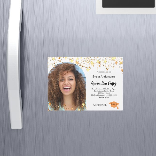 Photo gold stars graduation party magnetic invitation (Creator Uploaded)