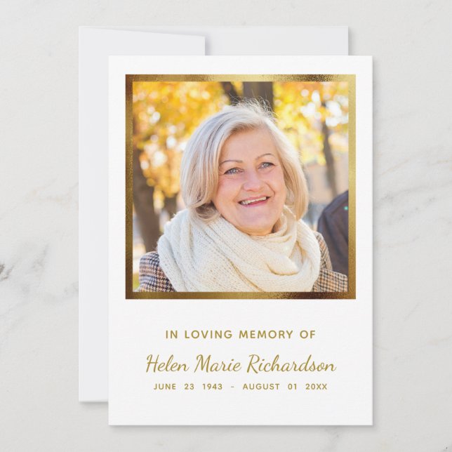 Photo Gold Sympathy Memorial Funeral Thank you Card (Front)