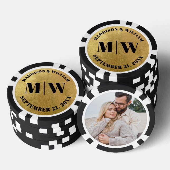 Photo Gold Wedding Favor Poker Chips (Stack)