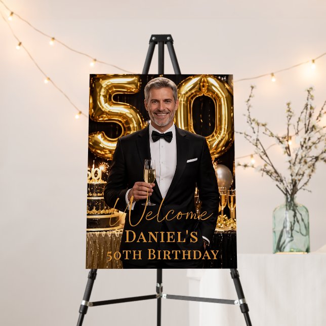 Photo gold welcome birthday party foam board (In Situ (Stand))