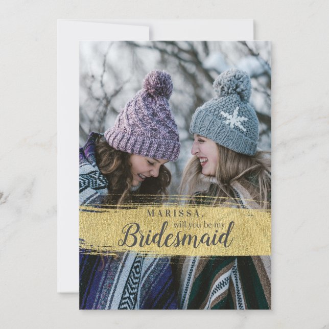 Photo Gold Will You Be My Bridesmaid Proposal Invitation (Front)