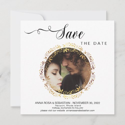 *~* PHOTO Gold Wreath Wedding Save The Date
