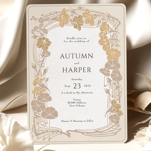 Photo Golden Elegance Botanical Wedding Invitation