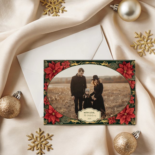 Photo Golden Poinsettia Elegance Christmas Holiday Card (Creator Uploaded)