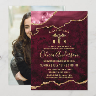 Photo Golden Red Nursing School Graduation Party Invitation