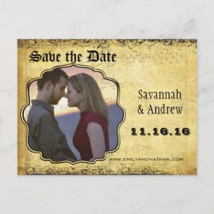 Photo Golden Yellow Heart Leaf Tree Save the Date Announcement Postcard