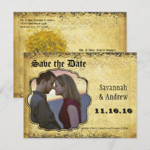 Photo Golden Yellow Heart Leaf Tree Save the Date Announcement Postcard